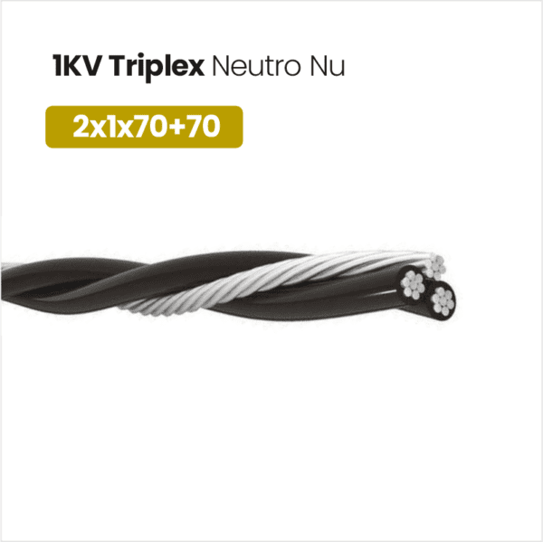Cabo de Alumínio 1KV Triplex Neutro Nu 2x1x70+70