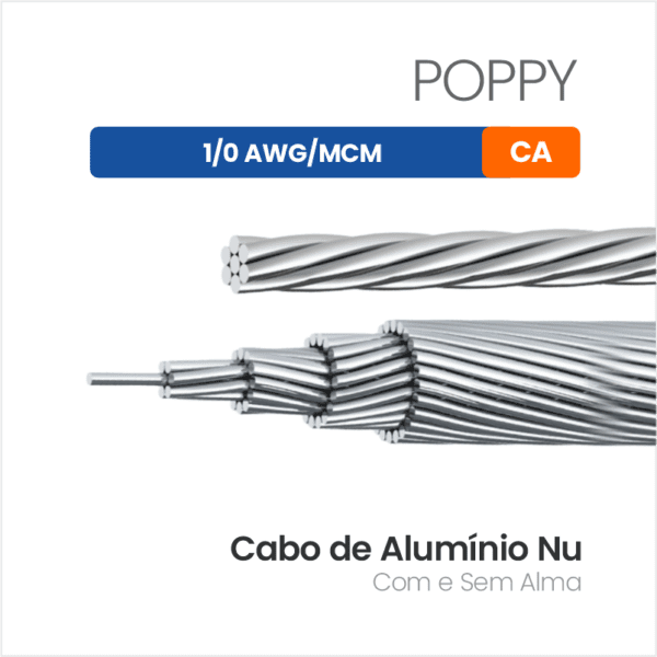 Cabo de Alumínio Nu CA 1/0 AWG/MCM POPPY